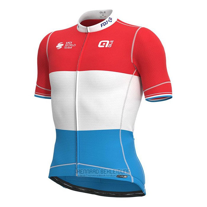 2022 Fahrradbekleidung Groupama-FDJ Rot Luxembourg Champion Trikot Kurzarm und Tragerhose